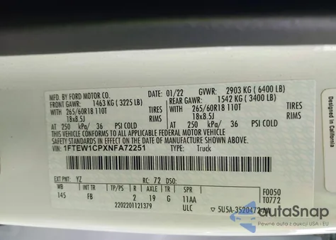 2022 Ford F-150 Xlt z USA, uszkodzony, nr VIN 1FTEW1CPXNFA72251